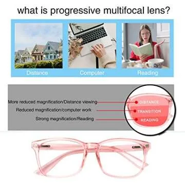 SIGVAN Progressive Multifocal Computer Glasses Women Men Blue Light Blocking Reading Glasses Spring Hinge Readers (2 Pink, 2.25)