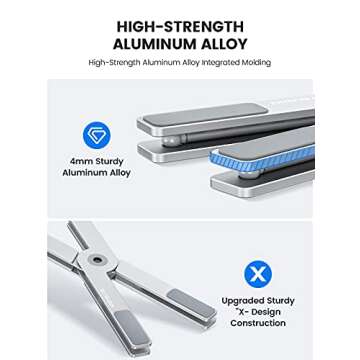 TRUDIN Portable Laptop Stand for Desk Adjustable Height Foldable Sturdy Aluminum Laptop Holder Riser Computer Stand, Compatible with 11 to 17 Inches Laptops for Home Office,Silver