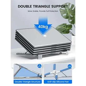 TRUDIN Portable Laptop Stand for Desk Adjustable Height Foldable Sturdy Aluminum Laptop Holder Riser Computer Stand, Compatible with 11 to 17 Inches Laptops for Home Office,Silver