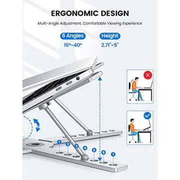 TRUDIN Portable Laptop Stand for Desk Adjustable Height Foldable Sturdy Aluminum Laptop Holder Riser Computer Stand, Compatible with 11 to 17 Inches Laptops for Home Office,Silver