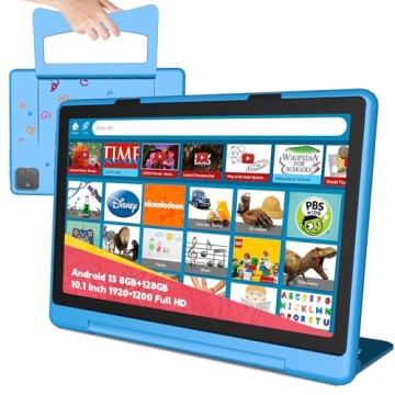 NOBKLEN Kids Tablet 10 Inch - Android 13, 8GB+128GB, 1920x1200 Display, Dual Camera, GPS, Kid-Proof ...