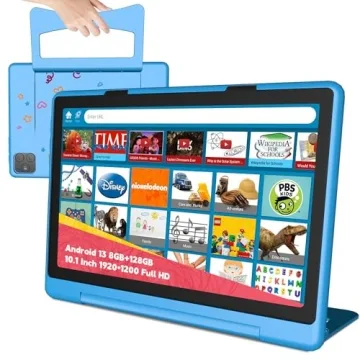 NOBKLEN Kids Tablet 10 Inch - Android 13, 8GB+128GB, 1920x1200 Display, Dual Camera, GPS, Kid-Proof ...