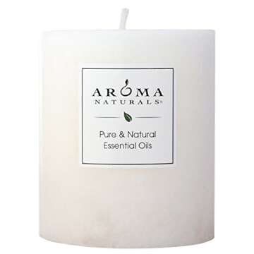 Aroma Naturals Patchouli and Frankincense Essential Oil White Scented Pillar Candle, Meditation, 3 inch x 3.5 inch