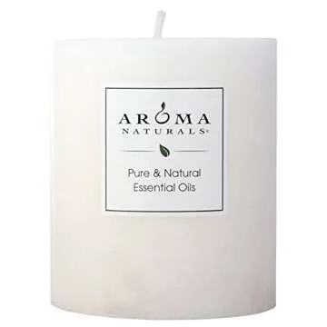 Aroma Naturals Patchouli and Frankincense Essential Oil White Scented Pillar Candle, Meditation, 3 inch x 3.5 inch