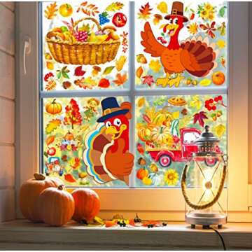 350PCS Fall Decor Thanksgiving Window Clings - Fall Decorations for Home Autumn Leaves Turkey Decals...