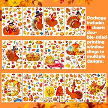 350PCS Fall Decor Thanksgiving Window Clings - Fall Decorations for Home Autumn Leaves Turkey Decals Party Supplies