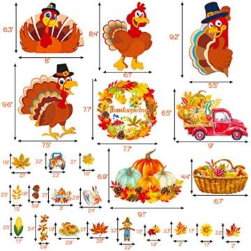 350PCS Fall Decor Thanksgiving Window Clings - Fall Decorations for Home Autumn Leaves Turkey Decals Party Supplies