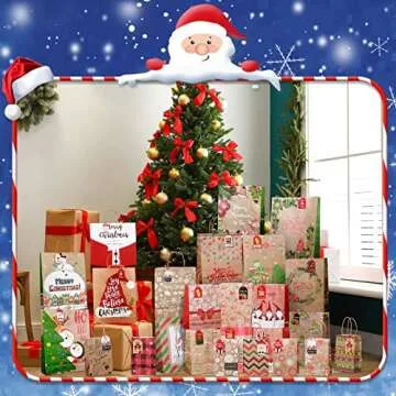 25 Pack Christmas Kraft Gift Bags with Gift Tags and Ropes