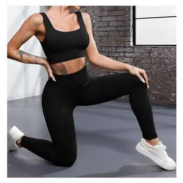 OIERD 4 Piece Workout Sets For Women Ribbed Leggings Clothes Yoga Sets Active Wear Cute Matching Wor...