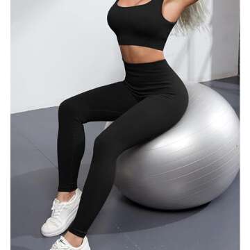 OIERD 4 Piece Workout Sets For Women Ribbed Leggings Clothes Yoga Sets Active Wear Cute Matching Work Out Sets Gym Pilates Outfits For Women Set Black,M