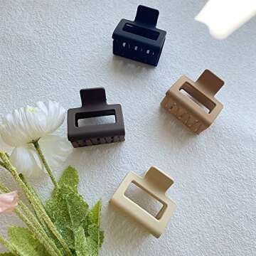 Bolonar 4PCS Hair Clips Set - Small Neutral Color Matte Claw Clips for Thin and Thick Hair, 2 Square Hair Accessories for Women