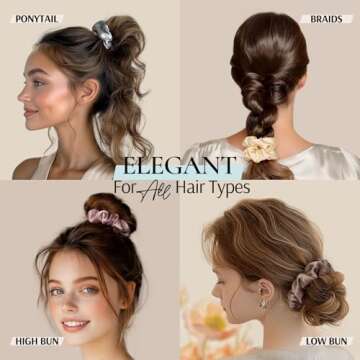 Zenssia Silk Scrunchies for Hair, Mulberry Silk Hair Ties for Women and Girls, No Damage Elastic Ponytail Holders（Black, 3 Pack）