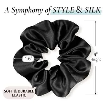 Zenssia Silk Scrunchies for Hair, Mulberry Silk Hair Ties for Women and Girls, No Damage Elastic Ponytail Holders（Black, 3 Pack）