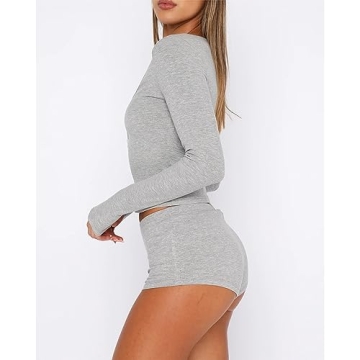 Stylish RUEWEY Women’s Ribbed Knit Pajama Set