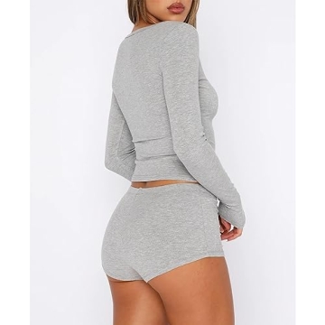 Stylish RUEWEY Women’s Ribbed Knit Pajama Set