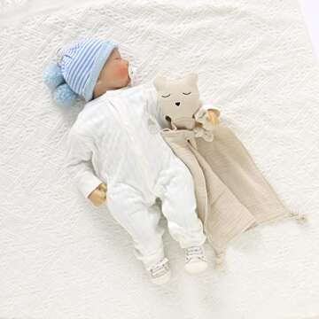 Baby Security Blanket Organic Cotton Muslin Soft Lovey Blankets Breathable Lovie for Babies Boy Girl...