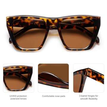 SOJOS Fashion Oversized Square Polarized Sunglasses for Women Trendy UV Protection Lens Womens Sunnies SJ2179, Leopard Frame/Brown Lens