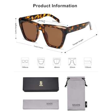 SOJOS Fashion Oversized Square Polarized Sunglasses for Women Trendy UV Protection Lens Womens Sunnies SJ2179, Leopard Frame/Brown Lens