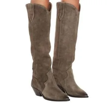 YIYA Women's Western Cowboy Knee High Boots with Chunky Heel