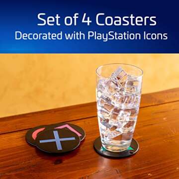 Paladone PlayStation Metal Drink Coasters - Set of Four - Slip-resistant Cork Base - Cool Coasters, Game Room Decor & Gift for Gamers