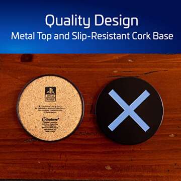 Paladone PlayStation Metal Drink Coasters - Set of Four - Slip-resistant Cork Base - Cool Coasters, Game Room Decor & Gift for Gamers