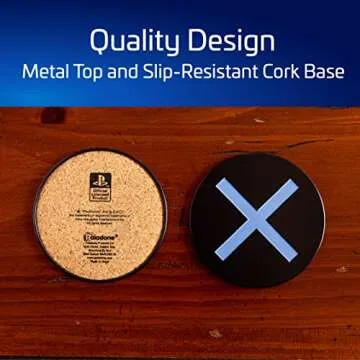Paladone PlayStation Metal Drink Coasters - Set of Four - Slip-resistant Cork Base - Cool Coasters, Game Room Decor & Gift for Gamers