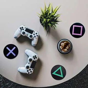 Paladone PlayStation Metal Drink Coasters - Set of Four - Slip-resistant Cork Base - Cool Coasters, Game Room Decor & Gift for Gamers