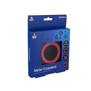 Paladone PlayStation Metal Drink Coasters - Set of Four - Slip-resistant Cork Base - Cool Coasters, Game Room Decor & Gift for Gamers