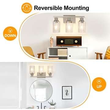 3-Light Bathroom Vanity Light Fixtures, Brushed Nickel Wall Sconce Lighting Modern Wall Light with C...