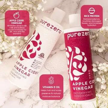 Purezero Apple Cider Vinegar Shampoo & Conditioner Set - Detox Scalp & Hair - pH balanced -Increase Hydration - Zero Sulfates, Parabens, Dyes - 100% Vegan & Cruelty Free - Great For Color Treated Hair