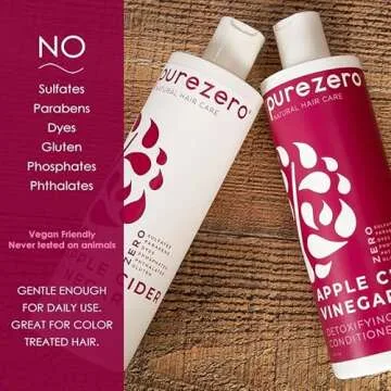 Purezero Apple Cider Vinegar Shampoo & Conditioner Set - Detox Scalp & Hair - pH balanced -Increase Hydration - Zero Sulfates, Parabens, Dyes - 100% Vegan & Cruelty Free - Great For Color Treated Hair