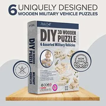 Hands Craft DIY 3D Wooden Puzzle – 6 Assorted Military Vehicles Bundle Pack Set Brain Teaser Puzzl...