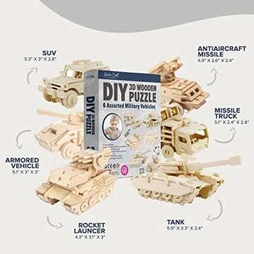 Hands Craft DIY 3D Wooden Puzzle Military Vehicles Set