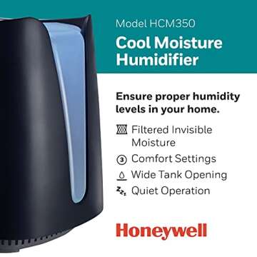 Honeywell Cool Moisture Humidifier, Medium Room, 1.1 Gallon Tank, Black – Invisible Moisture Humid...