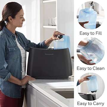 Honeywell Cool Moisture Humidifier, Medium Room, 1.1 Gallon Tank, Black – Invisible Moisture Humidifier for Baby, Kids, Adult Bedrooms – Quiet and Easy to Clean with UV Technology for Everyday Comfort