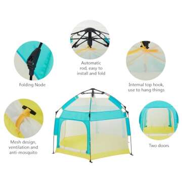 Bend River Baby Playpen with Canopy, Portable Baby Beach Tent, Toddler Play Yard Indoor and Outdoor, Foldable Mosquito Net for Infant - Green