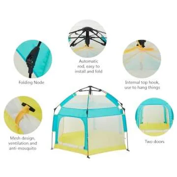 Bend River Baby Playpen with Canopy, Portable Baby Beach Tent, Toddler Play Yard Indoor and Outdoor, Foldable Mosquito Net for Infant - Green