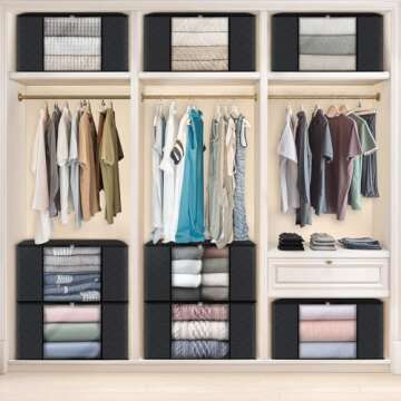 Fab totes 8 Pack Clothes Storage, Foldable Thick Fabric Blanket Storage Bags, Storage Containers for Organizing Bedroom, Closet, Clothing, Comforter, Organization and Storage with Handle,Black