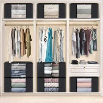 Fab totes 8 Pack Clothes Storage, Foldable Thick Fabric Blanket Storage Bags, Storage Containers for Organizing Bedroom, Closet, Clothing, Comforter, Organization and Storage with Handle,Black