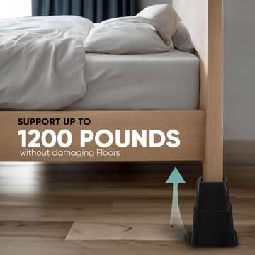 Home Intuition Heavy Duty Adjustable Bed Risers Furniture Riser 3.7, 5 or 8.7-Inch, 4 Pack, 8-Piece Set (Black)