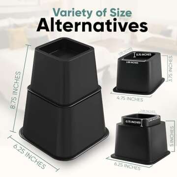 Home Intuition Heavy Duty Adjustable Bed Risers Furniture Riser 3.7, 5 or 8.7-Inch, 4 Pack, 8-Piece Set (Black)