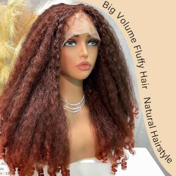 SOKU Afro Curly Lace Front Wig Synthetic Copper Red T Part 20 Inch Crimp to Curl Kinky Straight with...