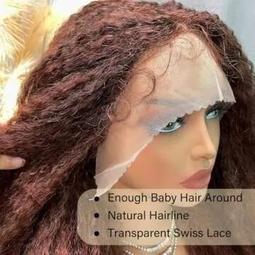 SOKU Afro Curly Lace Front Wig Synthetic Copper Red T Part 20 Inch Crimp to Curl Kinky Straight with Curly Ends Pre-plucked with Baby Hair Transparent Swiss Lace Yaki Texture Ginger Wigs for Women