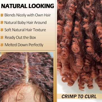 SOKU Afro Curly Lace Front Wig Synthetic Copper Red T Part 20 Inch Crimp to Curl Kinky Straight with Curly Ends Pre-plucked with Baby Hair Transparent Swiss Lace Yaki Texture Ginger Wigs for Women