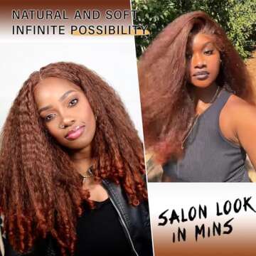 SOKU Afro Curly Lace Front Wig Synthetic Copper Red T Part 20 Inch Crimp to Curl Kinky Straight with Curly Ends Pre-plucked with Baby Hair Transparent Swiss Lace Yaki Texture Ginger Wigs for Women