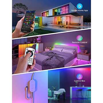 Govee 16.4ft RGBIC LED Strip Lights, Segmented Control, App Control, Remote and Control Box, Enhanced Music Mode, Scene Modes, LED Light Stip for Parties, Room, Kitchen, Holiday, Home Decor