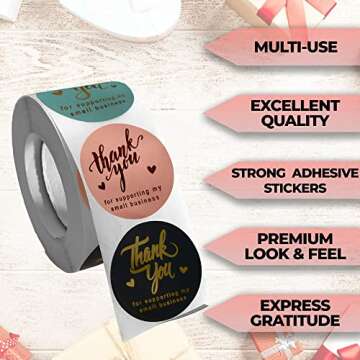 600 Pcs Thank You Stickers, 1.5 Inch Thank You Stickers for Small Business, Self-Adhesive and Waterproof Stickers Roll of 3 Colors, Strong and Durable Stickers of Synthetic Paper