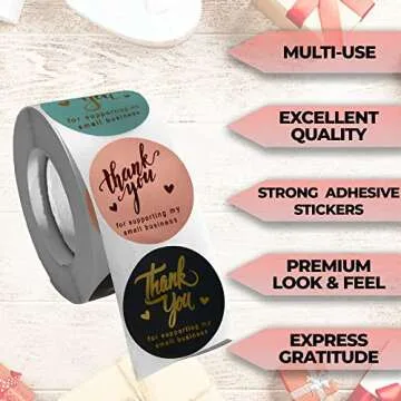 600 Pcs Thank You Stickers, 1.5 Inch Thank You Stickers for Small Business, Self-Adhesive and Waterproof Stickers Roll of 3 Colors, Strong and Durable Stickers of Synthetic Paper