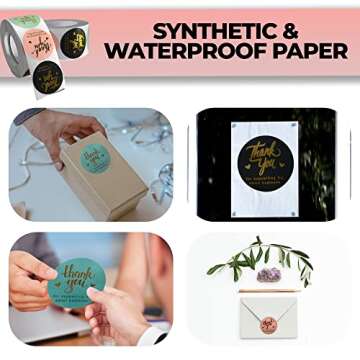 600 Pcs Thank You Stickers, 1.5 Inch Thank You Stickers for Small Business, Self-Adhesive and Waterproof Stickers Roll of 3 Colors, Strong and Durable Stickers of Synthetic Paper