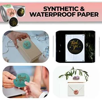 600 Pcs Thank You Stickers, 1.5 Inch Thank You Stickers for Small Business, Self-Adhesive and Waterproof Stickers Roll of 3 Colors, Strong and Durable Stickers of Synthetic Paper